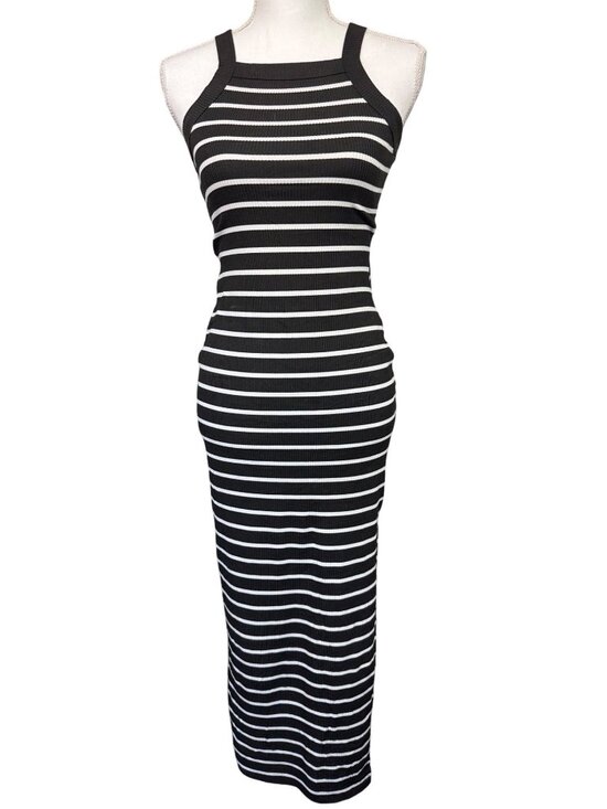 Heart Hips Dresses & Skirts - Heart Hips Womens S Black & White Striped Ribbed Maxi Casual Beach Comfort Dress